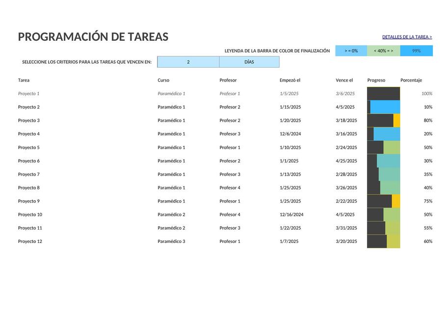 Programación de asignaciones - Plantilla en Excel