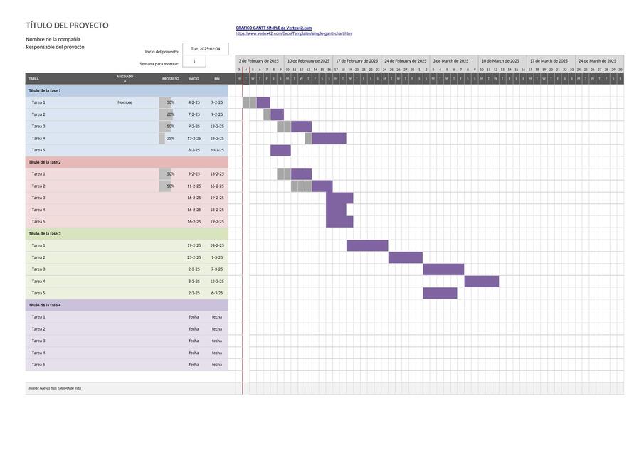 Diagrama de Gantt simple - Plantilla en Excel