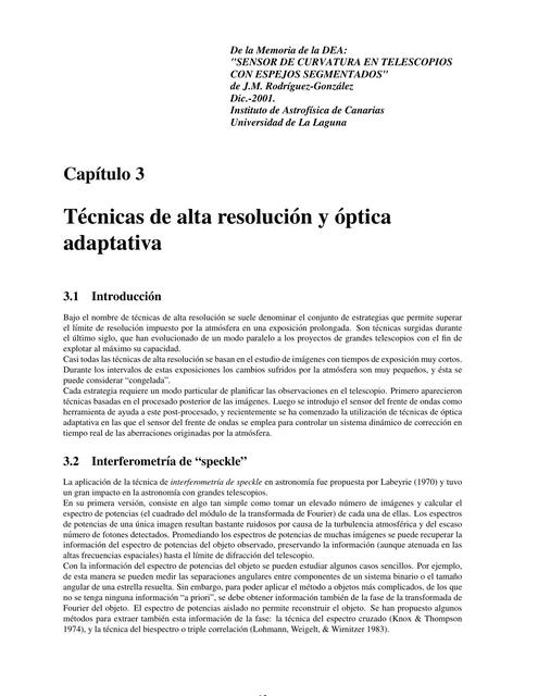 Técnicas de alta resolución y  óptica adaptativa