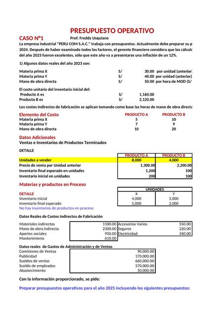 hoja de presupuesto operativo