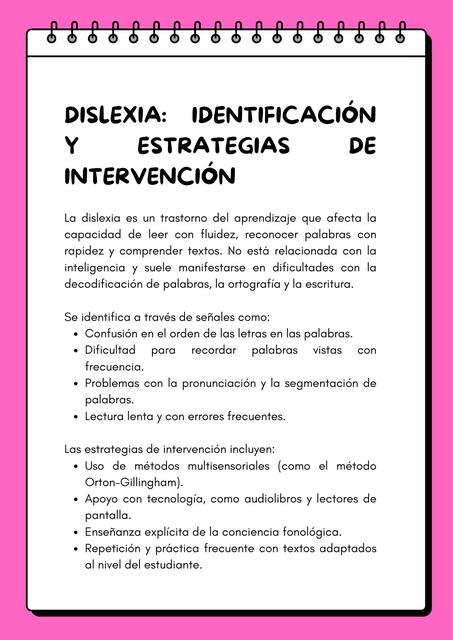 Dislexia: Identificación y estrategias de intervención