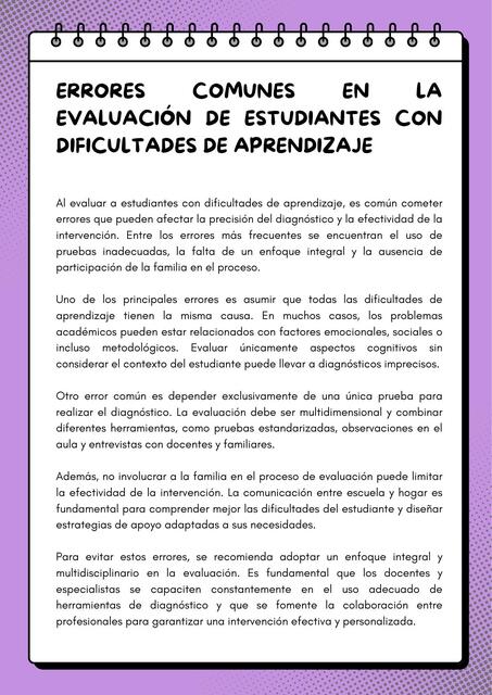 Errores comunes en la evaluación de estudiantes con DA