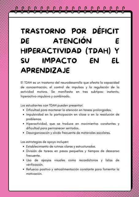 Trastorno por déficit de atención e hiperactividad e impacto en el aprendizaje