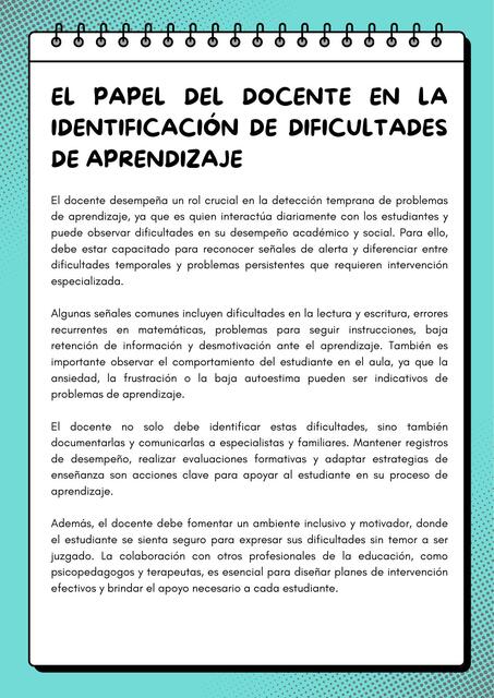 El papel del docente en la identificación de dificultades de aprendizaje