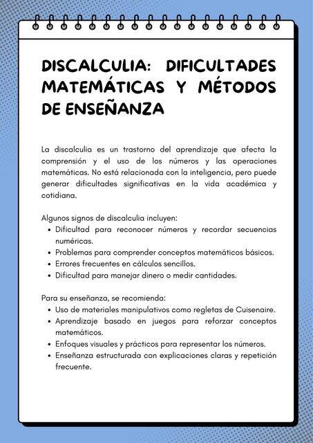 Discalculia: dificultades matemáticas y métodos de enseñanza