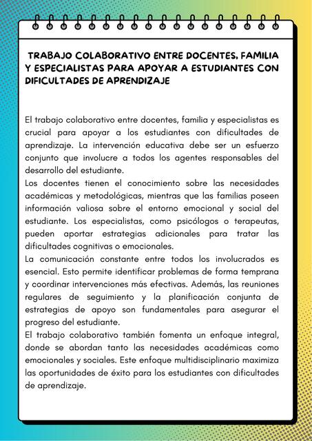 Trabajo colaborativo para apoyar a estudiantes con dificultades matemáticas