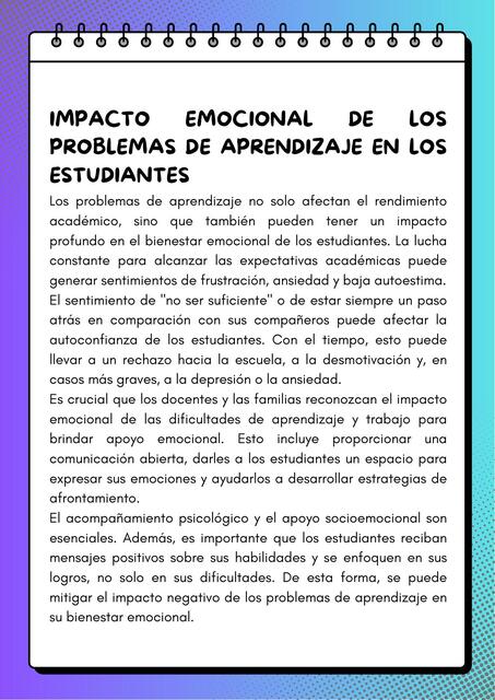 Impacto emocional de los problemas de aprendizaje en los estudiantes