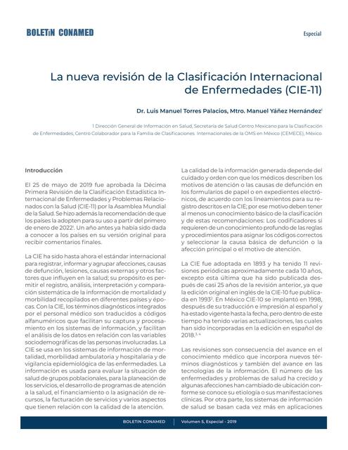 Nueva recisión de la Clasificación Internacional de enfermedades CIEG 11