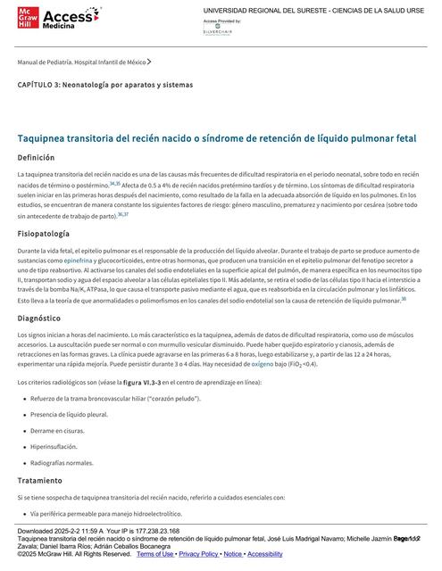 Taquipnea transitoria del recién nacido o síndro