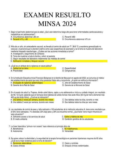 EXAMEN DE ENFERMERIA SERUMS MINSA II- 2024