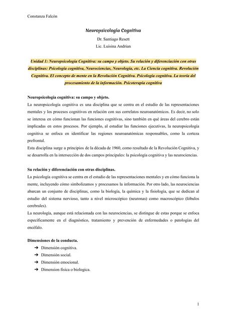 Neuropsicología Cognitiva