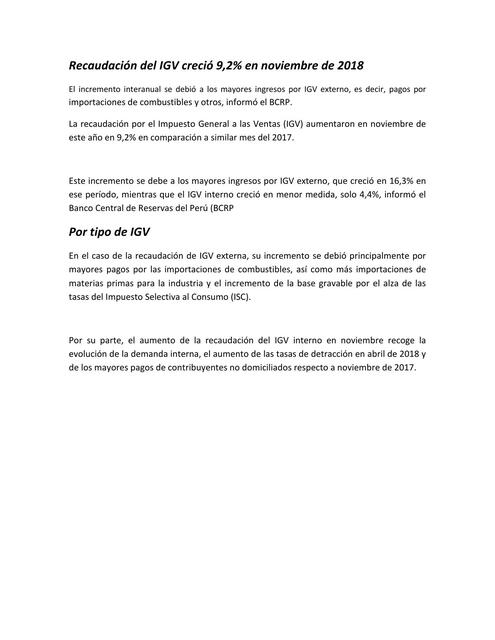 Recaudación del IGV creció 9