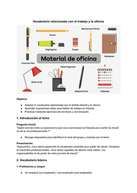 Vocabulario relacionado con el trabajo y la oficina