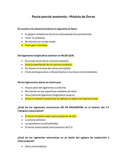 Pauta parcial anatomía resuelto: módulo de dorso