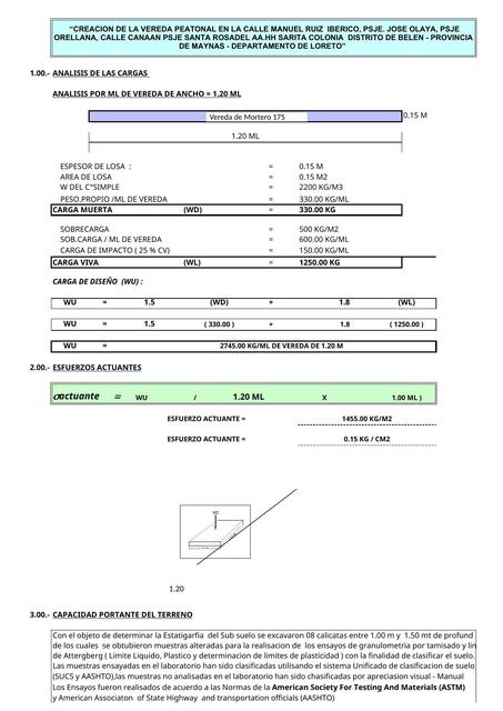 Calculo de Vereda 1 20 m Sarita Colonia