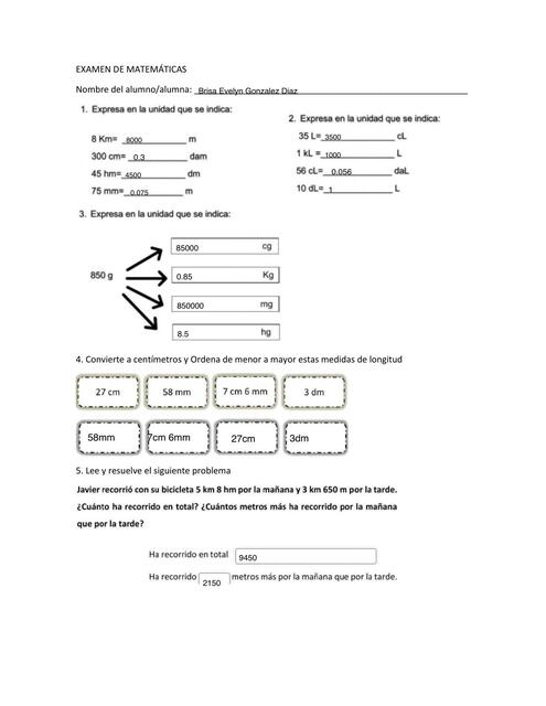 EXAMEN DE MATEMÁTICAS