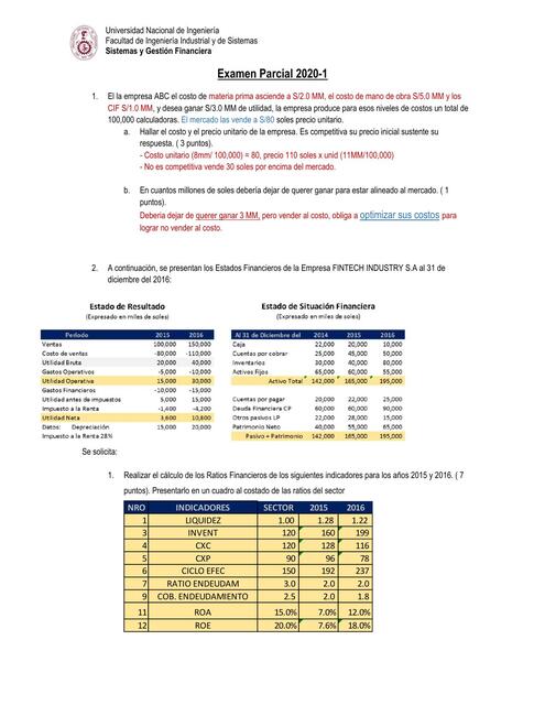 Sol UNI Examen Parcial Finanzas