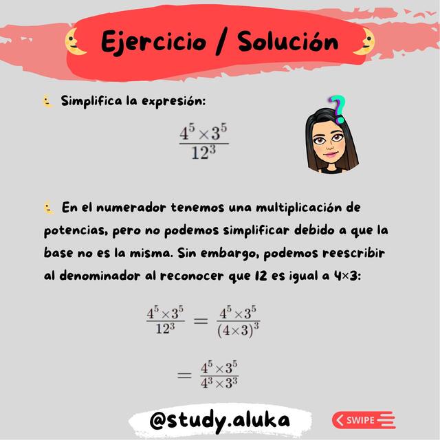 Ejercicio Matemático Simplificar la Expresión con Potencias