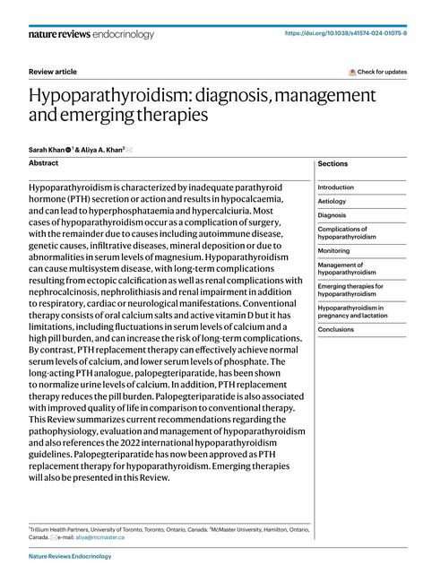 Hypoparathyroidism diagnosis management and emergi