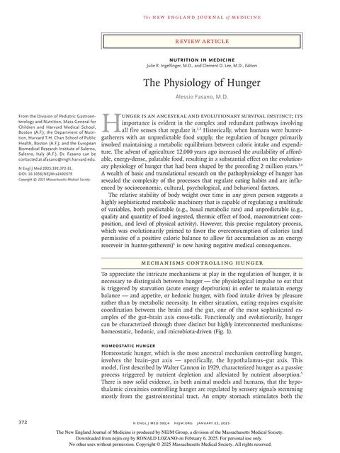 The Physiology of Hunger