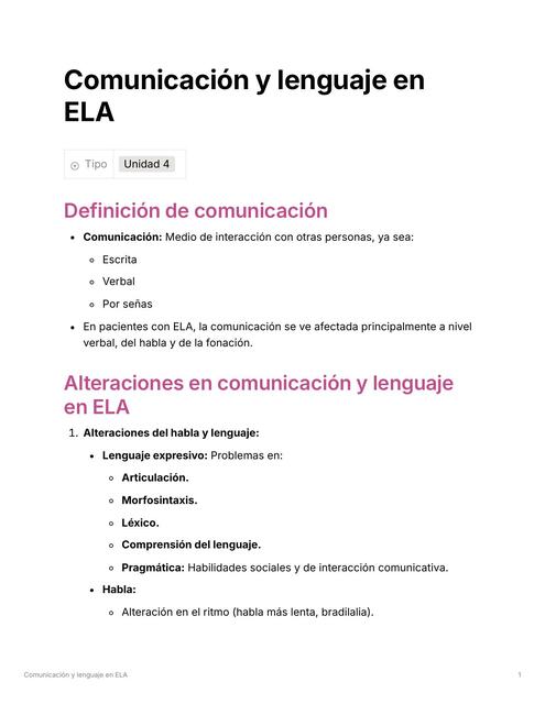 Comunicación y lenguaje ELA