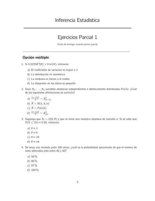 Inferencia estadística Ejercicios parcial 1