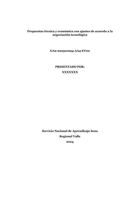 Propuestas técnica y económica con ajustes de acue