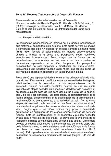 Modelos Teóricos sobre el Desarrollo Humano: Perspectiva Psicoanalista