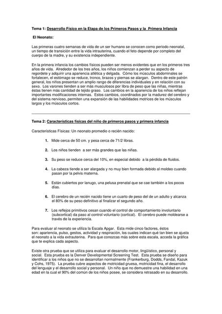 Desarrollo físico en la Edad de los Primeros Pasos y Primera Infancia