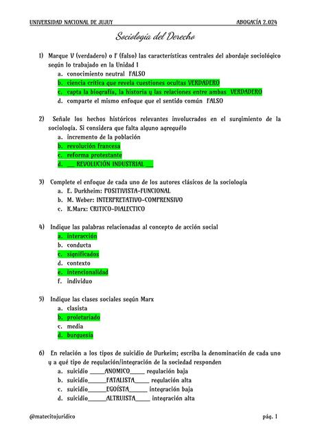 RESPUESTAS PARCIAL SOCIOLOGIA DEL DERECHO UNJU