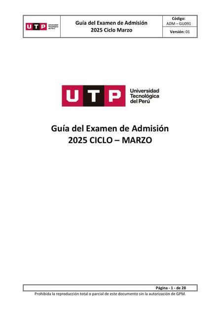 Guía del examen de admisión UTP