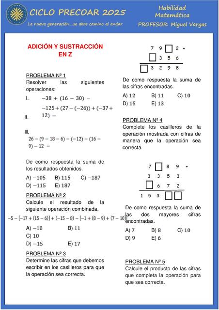 Adición y sustracción en Z 