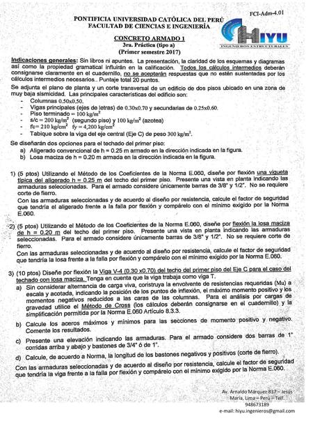 PRÁCTICA CALIFICADA 3 CONCRETO ARMADO 1 - Prácticas resueltas compiladas de ingeniería civil