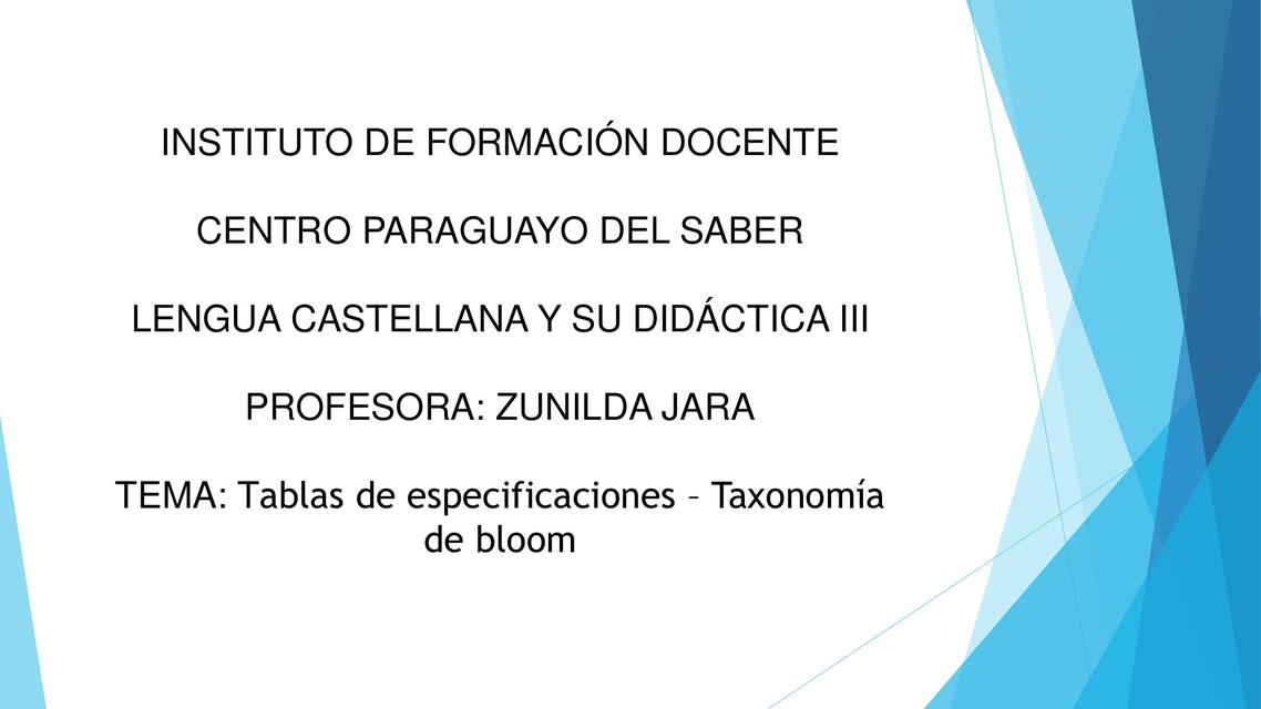 Tablas de especificaciones Taxonomía de bloom