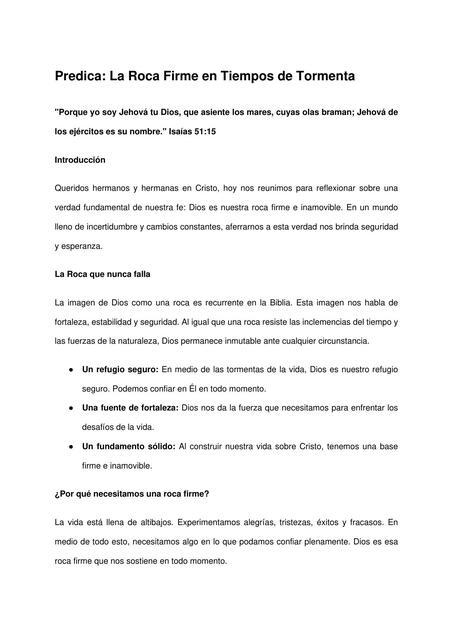 Predica La Roca Firme en Tiempos de Tormenta 1