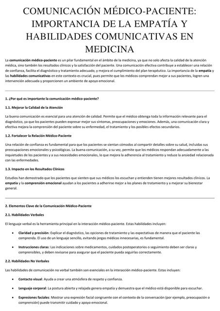 Comunicación Médico Paciente