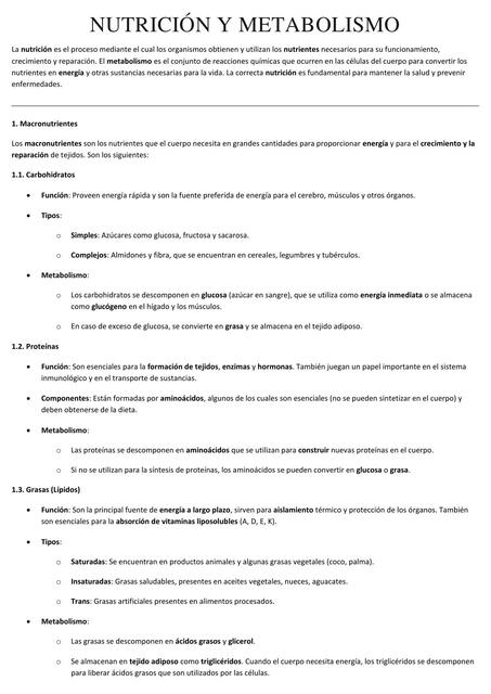 Nutrición y Metabolismo