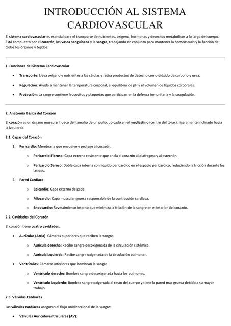 Introducción al Sistema Cardiovascular