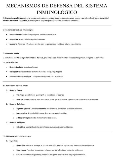 Mecanismos de Defensa del Sistema Inmunológico