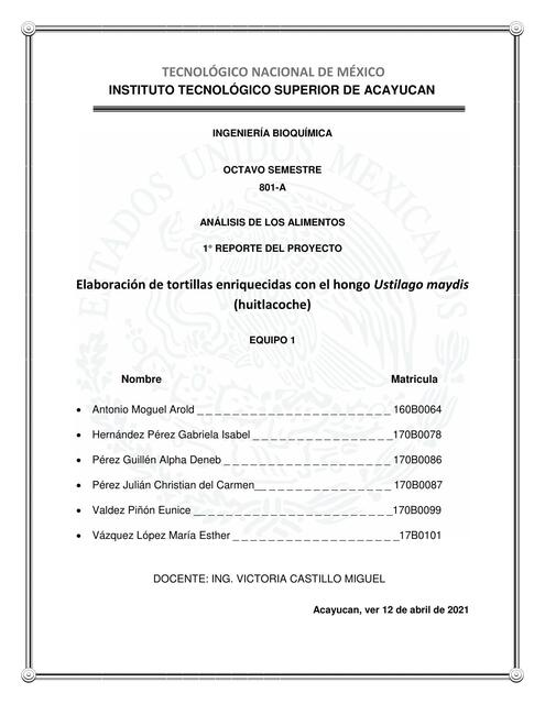 PRIMER REPORTE DE PROYECTO EQUIPO 1