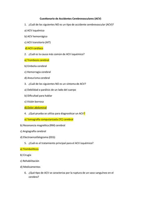 Cuestionario de Accidentes Cerebrovasculares