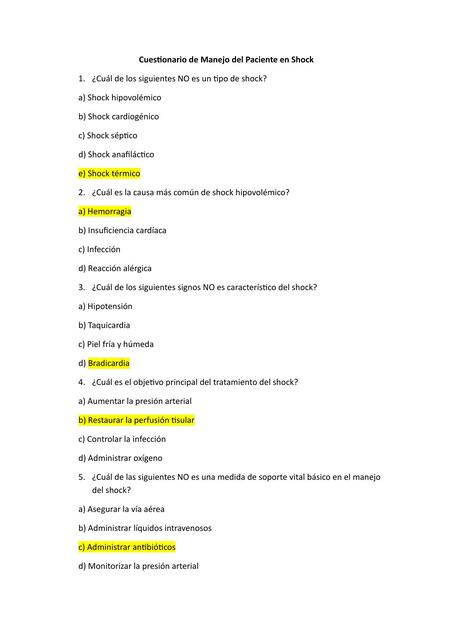 Cuestionario de Manejo del Paciente en Shock