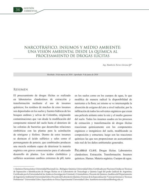 Narcotrafico insumos y medio ambiente