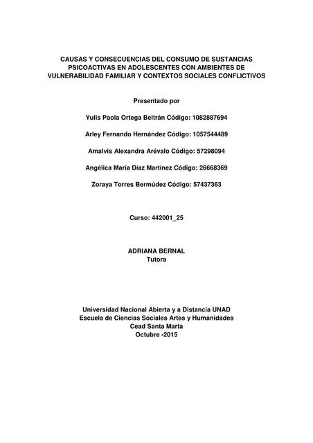 Causas y consecuencias del consumo de sustancias psicoactivas