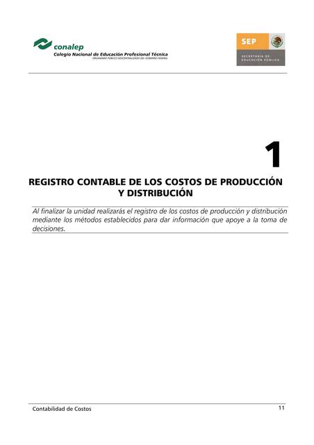 Registro contable de los costos de producción y distribución