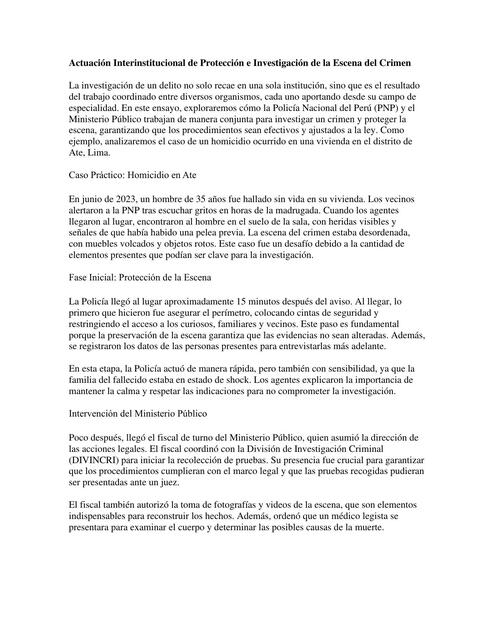 ENSAYO: Actuación Interinstitucional de Protección e Investigación de la Escena