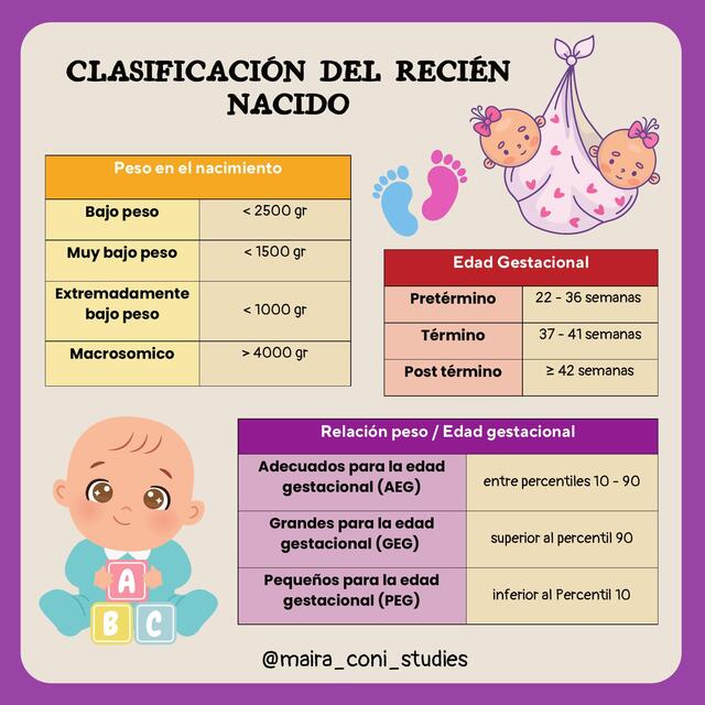 Clasificación del recién nacido | @maira_coni_studies