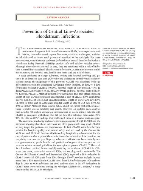 Prevention of Central LineAssociated Bloodstream I