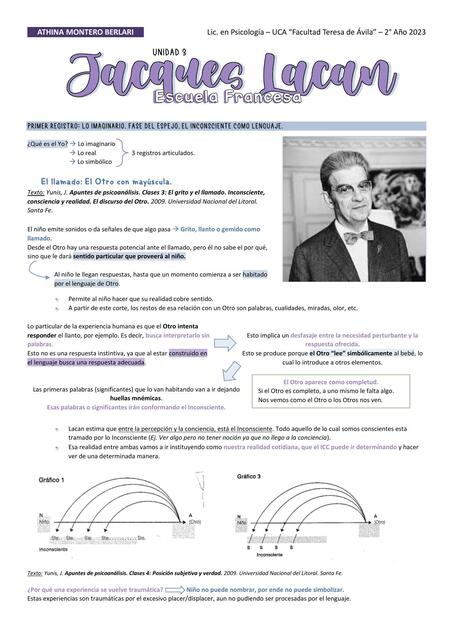 Escuela francesa: Jaques Lacan - Psicoanálisis II