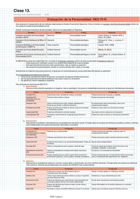 Clase de NEO-PI-R (Self Report)